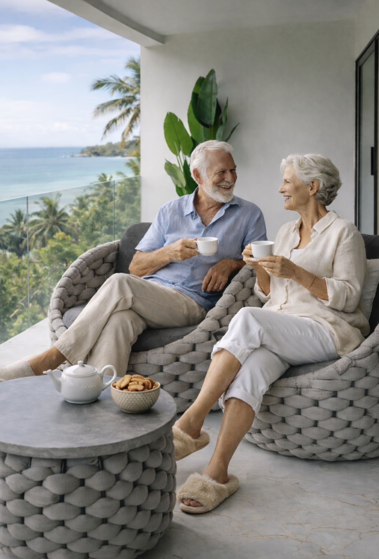 Happy couple enjoying beachside retirement in Koh Samui